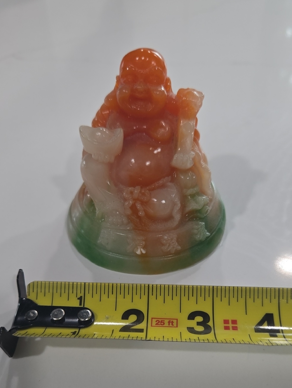 Source Unknown Orange Green Jade Laughing Buddha Figurine